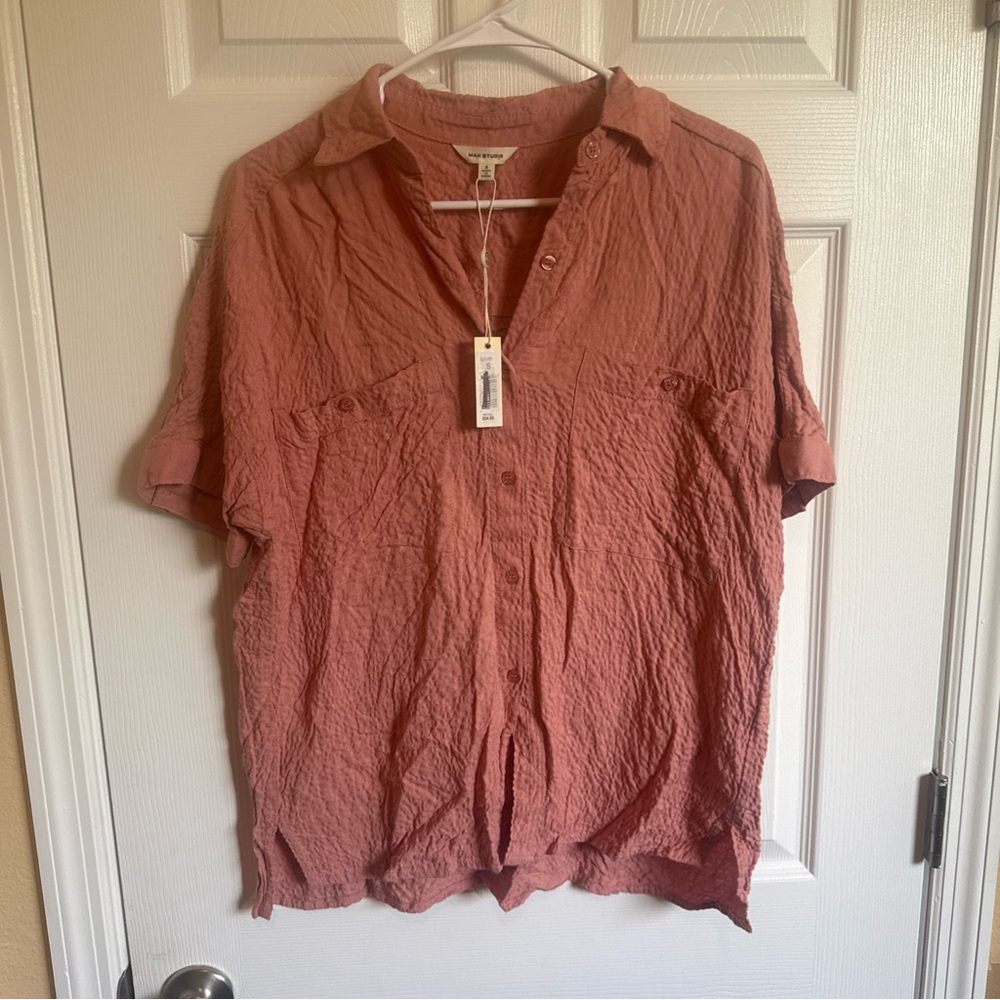 Max Studio Terracotta Casual Button Down Shirt Size Small